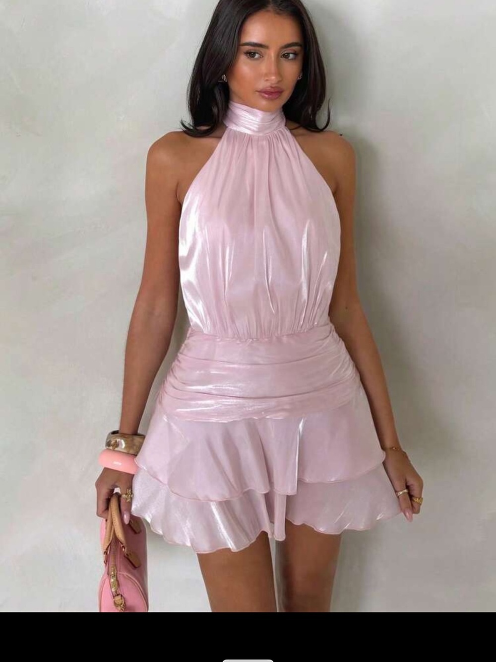 Hello Molly Blush Pink Halter Satin Mini Dress